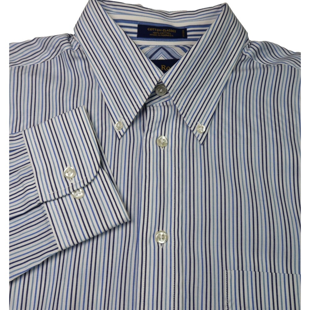 Club Room by Charter Club Button Down Dress Shirt Men's 16 34/35  Blue Striped
